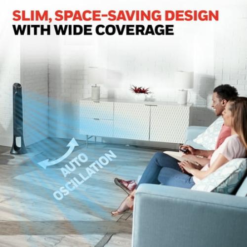 Honeywell 40 Black Quiet Set Oscillating Tower Fan, 30ft Air Circulation Power, 5 Speed, Auto Off Timer, HYF260B