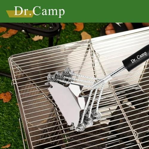 Dr.Camp 2 PCS Stainless Steel BBQ Grill Brush,BBQ Brush,Grill Scraper, Grill Brush for Outdoot,Grill Cleaning Brush, Barbecue Tool Set with Big Handle for Outdoor Grill