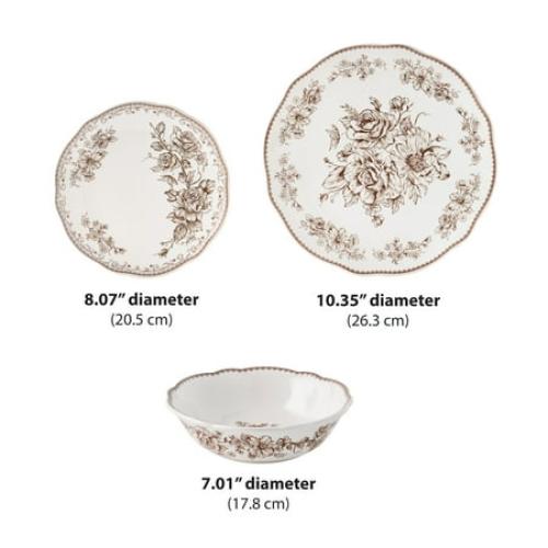 The Pioneer Woman Agatha 12-Piece Stoneware Dinnerware Set, Brown