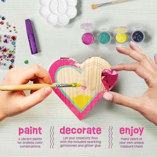 Paint Your Own Wooden Kids Heart Treasure Box Kit - Easter Basket Stuffers - Art Kits for Toddler Girl - Arts and Craft Gifts for Ages 4-6