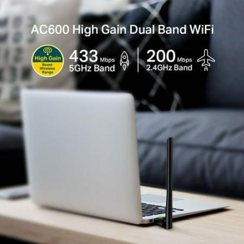 Black TP LINK AC600 High Gain Wireless Dual Band USB Adapter