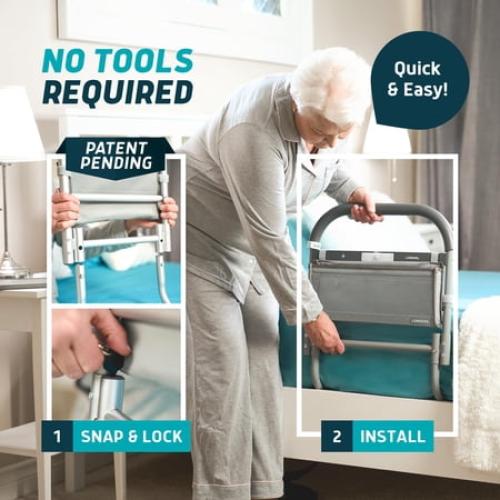 Lunderg Bed Rails for Elderly Adults Safety - with Motion Light & Storage Pocket - Railings for Seniors & Surgery Patients - The Bed Cane Fits Any Bed & Makes Getting in & Out of Bed Much Easier