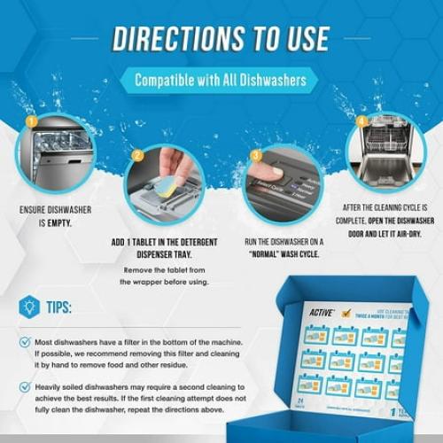 Dishwasher Cleaner And Deodorizer - Descaler To Deep Clean Dish Washer Removes Limescale - 24 Pack Tablets