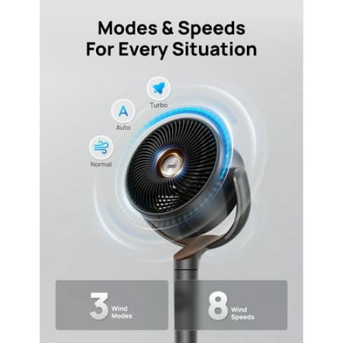 Dreo Fan for Bedroom, 120° 120° Oscillating Standing Fan, DC Motor, 80ft Air Circulator for Whole Room, 8 Speeds, 3 modes, Quiet Pedestal Fans, 23dB, Adjustable Height, Remote Control, 8H Timer