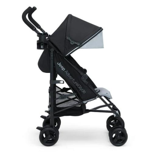Jeep AdventureGlyde Stroller by Delta Children - Lightweight Travel Stroller with Smoothest Ride & Compact Fold, 3-Position Recline, Extra Large Storage Basket, Black/Grey