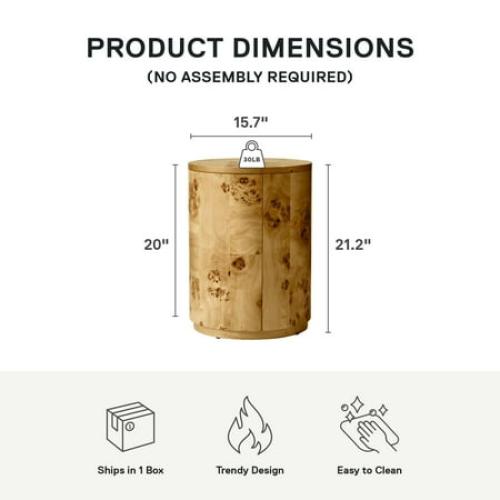 Better Homes & Gardens Burlwood Round End Table, Light Burl Wood Veneer