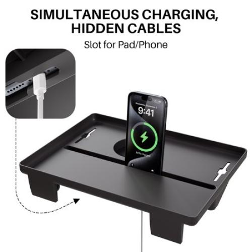 JOYMOOP Clip-On Bedside Shelf for Bunk Beds, Dorm Room Essentials, Bedside Caddy, No-Tool Install Bed Side Table Storage for Loft, Platform Beds, Nightstand Caddy for Phone, Glasses, Book, Black