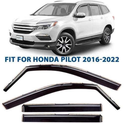 CLIM ART In-Channel Incredibly Durable Rain Guards for Pilot 2016-2022, Original Window Deflectors, Vent Deflector, Vent Window Visors, Dark Smoke Car Accessories,4pcs - 616276