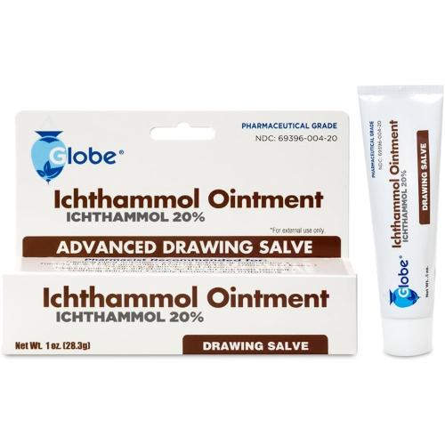 Globe Ichthammol Ointment 20% (Drawing Salve) 1 OZ - Soothing Skin Relief Treatment of Eczema Acne Boils Splinters Bee Stings - Maximum Strength