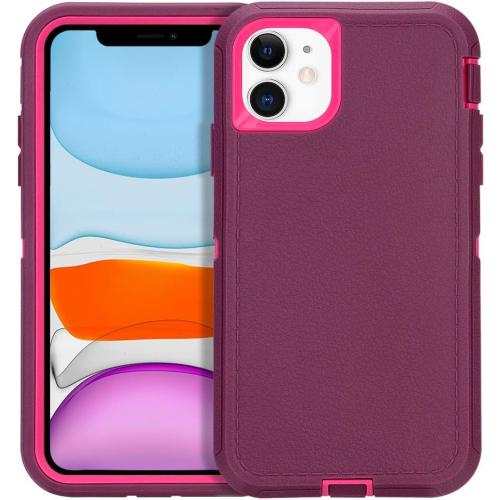 CAFEWICH iPhone 11 Case Heavy Duty Shockproof 3-Layer Full Body Protective High Impact Tough Hybrid Rubber Rugged Durable Phone Cover for iPhone 11 6.1'' - Wine Rosered