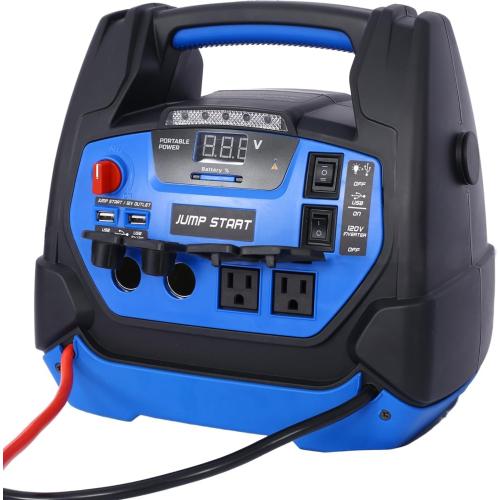 6-in-1 1800 Amp Jump Starter with Air Compressor 260PSI Tire Inflator, 12V Car Battery Jumper Starter Booster Pack for Truck Automotive Battery, Portable Power Station 400W AC Power Inverter