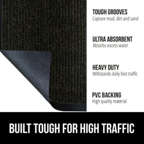 GORILLA GRIP Door Mat, Waterproof, Traffic Guard Commercial Office Doormat, 35x23, Black