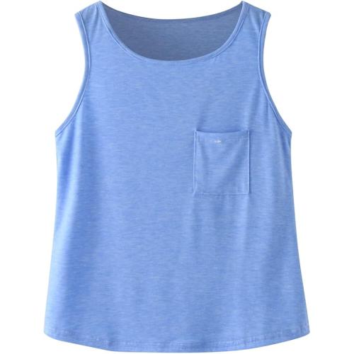 5-6 Y Girl's Crewneck Racerback Basic Tank Tops Sleeveless Casual Dance Top with Pocket Blue