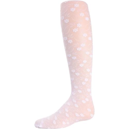 MeMoi Sweet Blossoms Girls Sheer Floral Lace Tights White 8-10