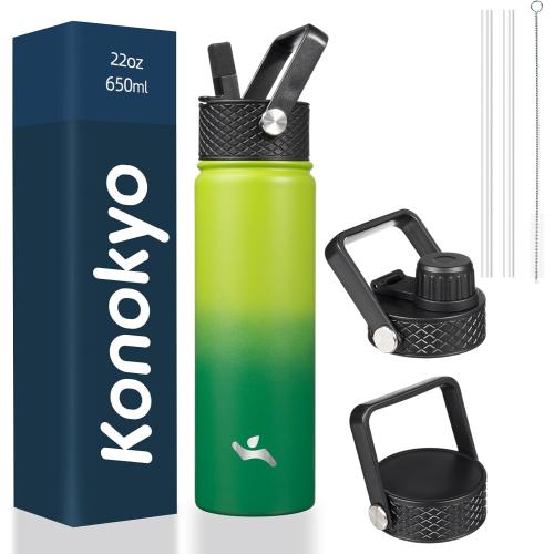 Size 18oz Color Green Konokyo Insulated Water Bottle 18oz Stainless Steel Water Bottles with 2 Lids Sports Water Bottle Bamboo Grove