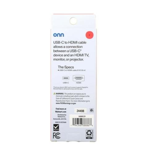 onn 6’ USB-C to HDMI Cable