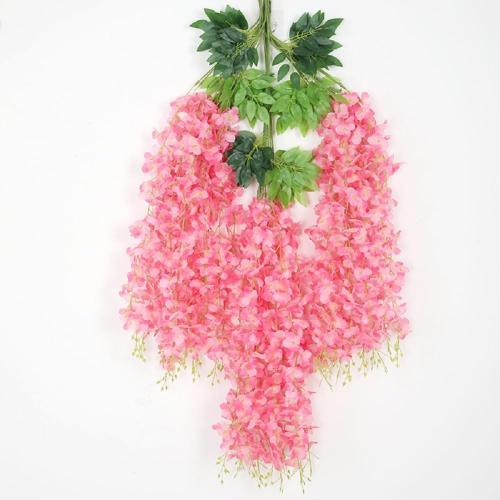 WEISPARK Fake Hanging Flowers - 12 Pieces 3.75 Feet/Piece Artificial Wisteria Vine Ratta Hanging Garland Silk Flowers for Home Party Wedding Decor (Pink)
