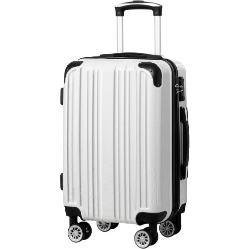 COOLIFE Luggage Expandable(only 28) Suitcase PC ABS Spinner 20in 24in 28in Carry on (White Grid New