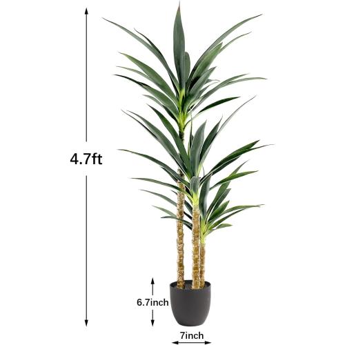 Artificial Tree 4.7Ft Faux Agave Plant with 3 Heads in Plastic Pot Fake Tree for Home Decor Indoor or Outdoor Office Decoration Housewarming Gift(4.7 Feet-1 Pack)
