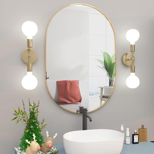 Size 22 x 33 Color Gold Hun Oval Vanity Mirror Wall Mounted Mirror Ideal for Bedroom, Entryway, Living Room