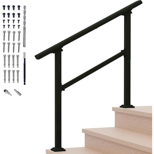 Hand Rails for Outdoor Steps, 3 Step Handrail, Stair Railing Indoor, Hand Rails for Indoor Stairs & Wrought Iron Handrails for Outdoor Steps for Porch/Deck black