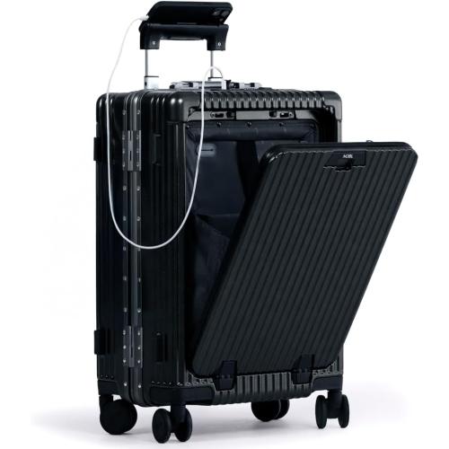 Color Black  Zipperless  360 Degree Spinner Wheels, TSA Locks, USB Charging Port, Cup & Phone Holder - Black