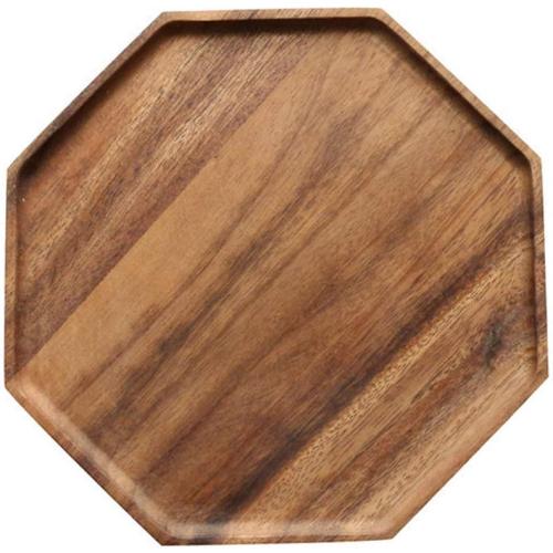 10 Inch Solid Acacia Wood Serving Platters and Trays Set of 2 Highly Durable Dishwasher Safe Octagon Party Plates Avoid Sliding and Spilling Food with Easy Carry Grooved Handle Design