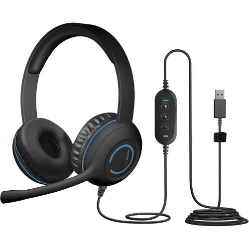 Cyber Acoustics Stereo USB Headset (AC-5008A), in-line Controls for Volume & Mic Mute, Adjustable Mic Boom for PC & Mac, Perfect for Classroom or Home USB-A