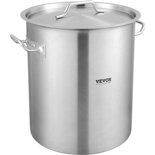 Stainless Steel Stockpot, 42 Quart Large Cooking Pots, Cookware Sauce Pot with Strainer, Lid, and Handle, Heavy Duty Commercial Grade Stock Pot, Sanding Treatment, for Large Groups Events Silver