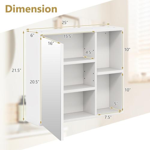 Hivvago bathroom medicine cabinet with single mirror door - White