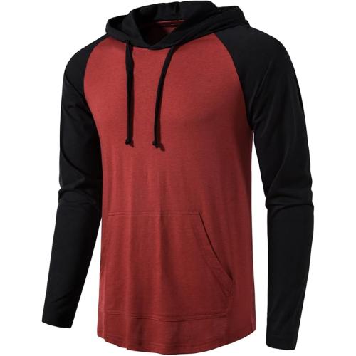 Small SIR7 Men's Gym Workout Active Long Sleeve Pullover Lightweight Hoodie Casual Hooded Sweatshirts Wine&Black
