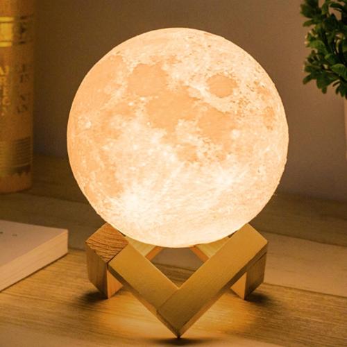 Mydethun 3D Moon Lamp with 4.7 Inch Wooden Base - Gifts for Women, LED Night Light, Mood Lighting with Touch Control Brightness for Home Décor, Bedroom, Kids Birthday Moon Light Gift - White & Yellow 4.7 Inch White & Yellow