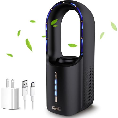 Inmorven Bladeless Desk Fan, Small Desktop Fans for Office Quiet Plug In, Mini Table Fan for Bedroom, Portable Air Circulator with USB Charging, 11.8 Inch