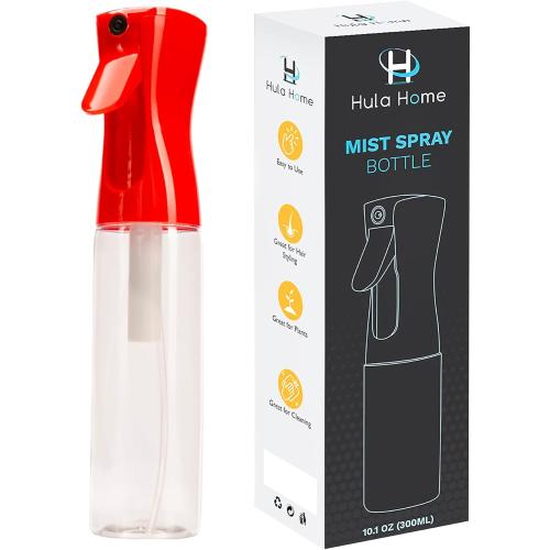 Hula Home Continuous Spray Bottle for Hair (10.1oz/300ml) Empty Ultra Fine Plastic Water Mist Sprayer – For Hairstyling Cleaning Salons Plants Essential Oil Scents & More - Red