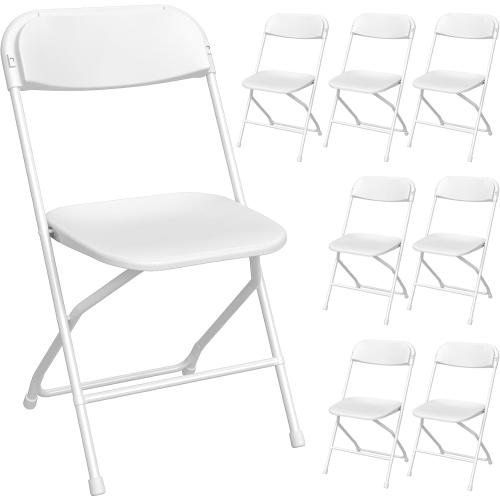 8 Pack Color white  Plastic Folding Chair, 300lb Capacity, Portable Commercial Chair with Steel Frame for Home Office Wedding Party Indoor Outdoor Events, Stackable, White