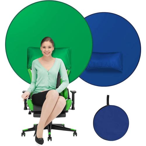Dolicer Green/Blue Double-Sided Backdrop Collapsible Webcam Background 4.7ft Portable Screen Backdrop for Photography Studio Video Chats Skype Web Conference Zoom Streaming 2-in-1 Screen for Chair