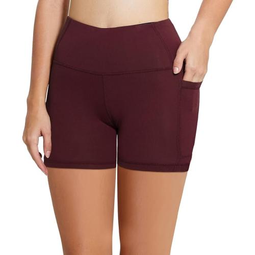 BALEAF Biker Shorts Women Yoga Gym Workout Spandex Running Volleyball Tummy Control Compression with Pockets 5 Wine Red XXXL