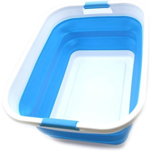 SAMMART 41L (10.8 gallon) Collapsible Plastic Laundry Basket - Foldable Pop Up Storage Container/Organizer - Portable Washing Tub - Space Saving Hamper/Basket (Rectangular Sky Blue)