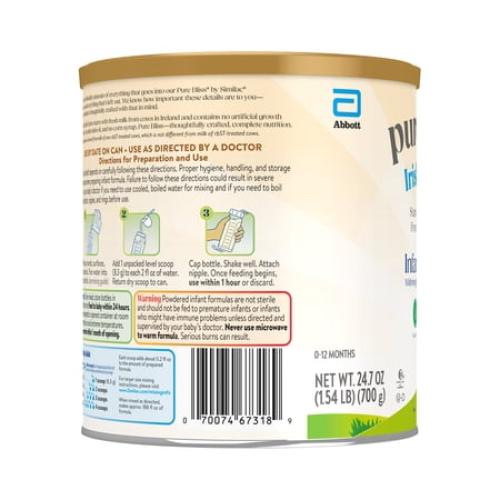 Pure Bliss by Similac Irish Farms Powder Baby Formula, Easy to Digest, 24.7-oz Can, Pack of 4