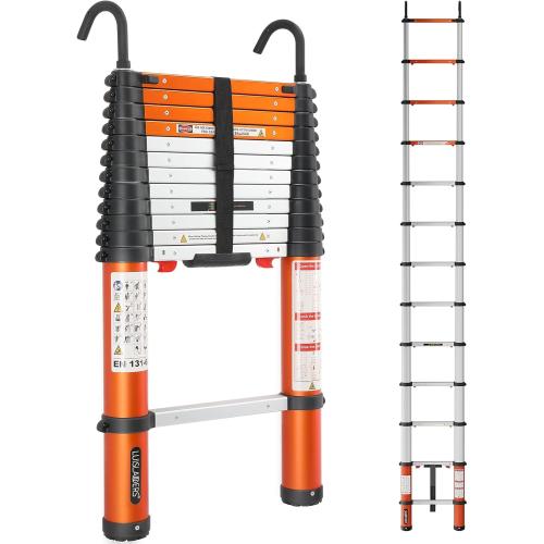 LUISLADDERS Aluminum Telescoping Ladder Telescopic Extension Ladder 330 Pound Capacity One-Button Retraction (12.5 FT)