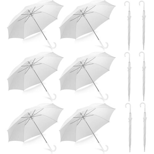 Liberty Imports Pack of 12 Parties Events Stick Umbrellas 46 Large Canopy Windproof Auto Open J Hook Handle in Bulk (Umbrella Clear)