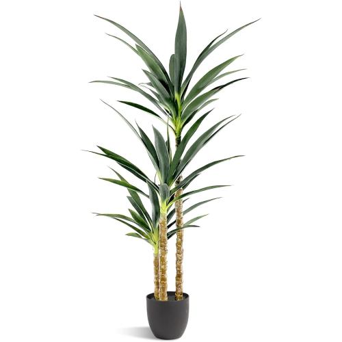 Artificial Tree 4.7Ft Faux Agave Plant with 3 Heads in Plastic Pot Fake Tree for Home Decor Indoor or Outdoor Office Decoration Housewarming Gift(4.7 Feet-1 Pack)