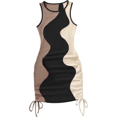 GORGLITTER Summer Dresses for Women 2024 Ruched Bodycon Dress Tie Dye Mini Dress Ribbed Knit Sleeveless Short Dresses Medium