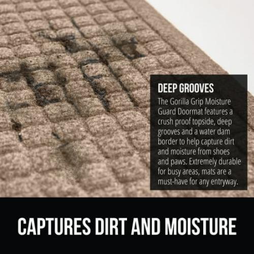 Gorilla Grip Moisture Guard Doormat, Indoor Outdoor Rubber Backed Weather Mat, 35x23, Beige