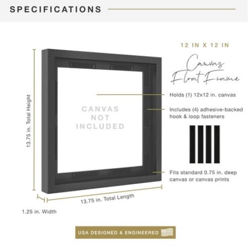 MCS Canvas Float Frames 16x20 Frame, Black Frame for Finished Canvases, Vertical & Horizontal Wall Hanging Large Frame with Adhesive for Canvas Paintings (1-Pack)