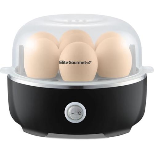 Elite Gourmet EGC115B Easy Egg Cooker Electric 7-Egg Capacity, Soft, Medium, Hard-Boiled Egg Cooker with Auto Shut-Off, Measuring Cup Included, BPA Free, Classic Black