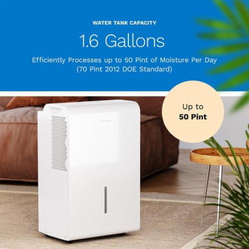 hOmeLabs 4,500 Sq. Ft WiFi-Enabled Energy Star Dehumidifier - Powerful Humidity Control for Large Rooms & Basements - Robust Moisture Removal 50 pint (Previously 70 Pint)