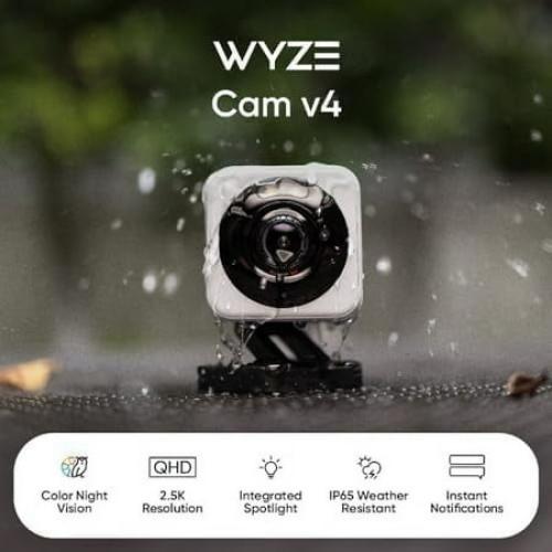 WYZE Cam v4, 2K HD Wi-Fi Smart Home Security Camera, Indoor/Outdoor, Pet/Baby Monitor, Motion Activated Spotlight/Siren, Enhanced Color Night Vision, 2-Way Audio, Wired, Black