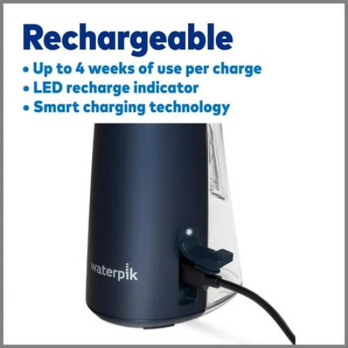 Color Blue Waterpik Cordless Pulse Rechargeable Portable Water Flosser for Teeth, Gums, Braces Care and Travel with 2 Flossing Tips, Waterproof, ADA Accepted, WF-20 Blue