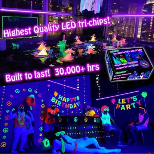 Glow Party World Black Lights for a Glow Party! Large LED UV Blacklight Strips for Room.